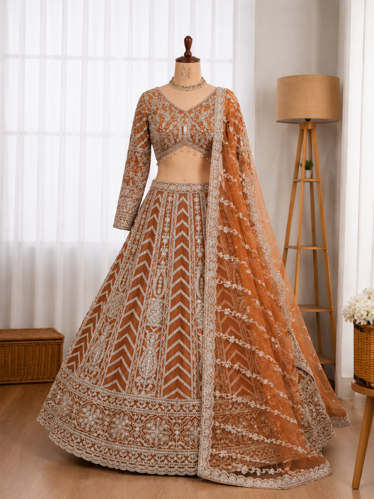 Beautifull Butterfly Net Sequience Coding Work Lehenga