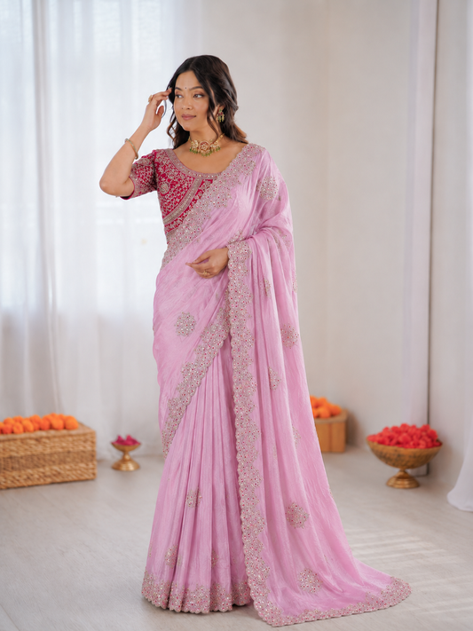 Beautifull Chiffon With Thread Embroidery Work Saree