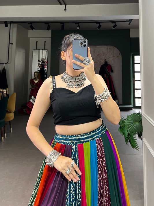 Garba Night 8 MTR Flair Lehenga Choli With Gamthi Work