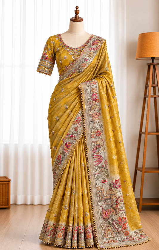 Premium Dola Silk Saree with Multicolor Sequin & Coding Work