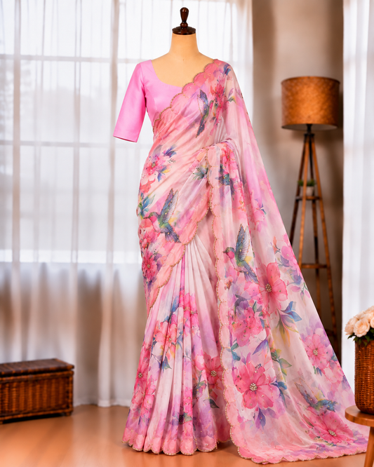 Soft Tebby Silk Saree with Katdana Handwork & Satin Blouse