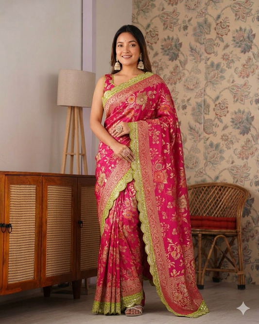 Beautiful Fancy Dolla Silk with Meenakari & Zari Weaving Work Saree