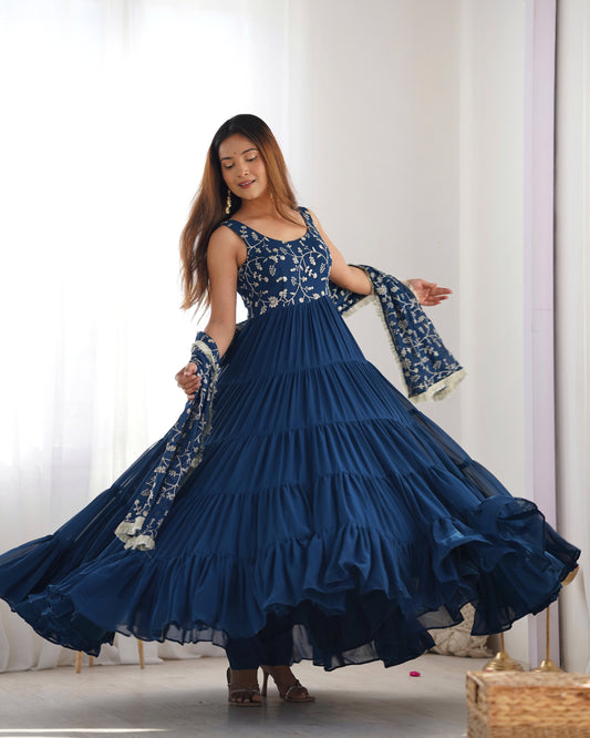 Pure Soft Fox Georgette Anarkali Gown Set With Huge Flair & Dupatta