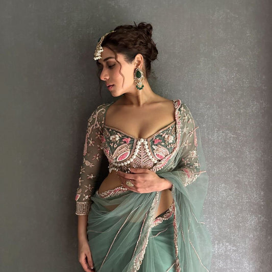 Trending Premium Net Pearl Work Blouse Party Wear Saree