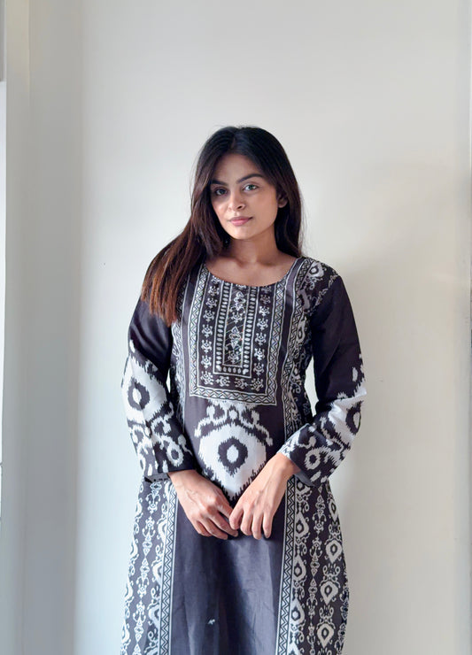 Muslin Digital Printed With Fully Stitched And Hand Work Kurti