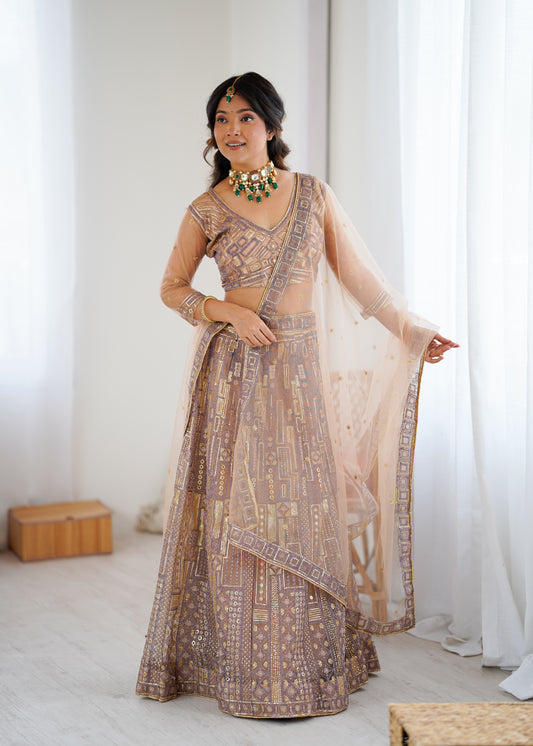 BUTTERFLY NET PREMIUM QUALITY BRIDAL LEHENGA CHOLI SET CREAM COLOR