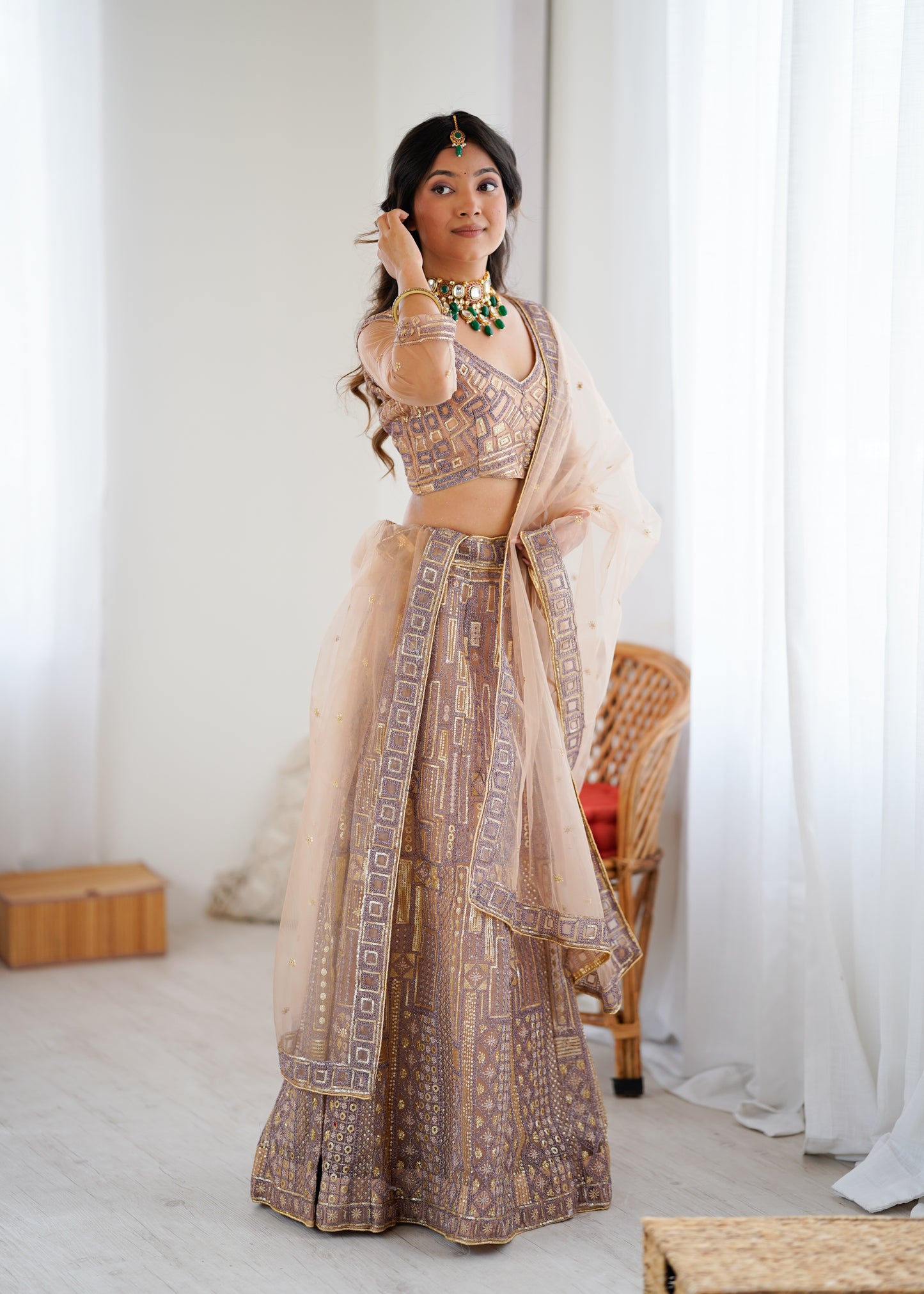 BUTTERFLY NET PREMIUM QUALITY BRIDAL LEHENGA CHOLI SET CREAM COLOR
