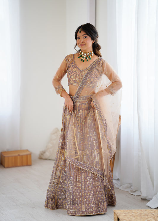 BUTTERFLY NET PREMIUM QUALITY BRIDAL LEHENGA CHOLI SET CREAM COLOR