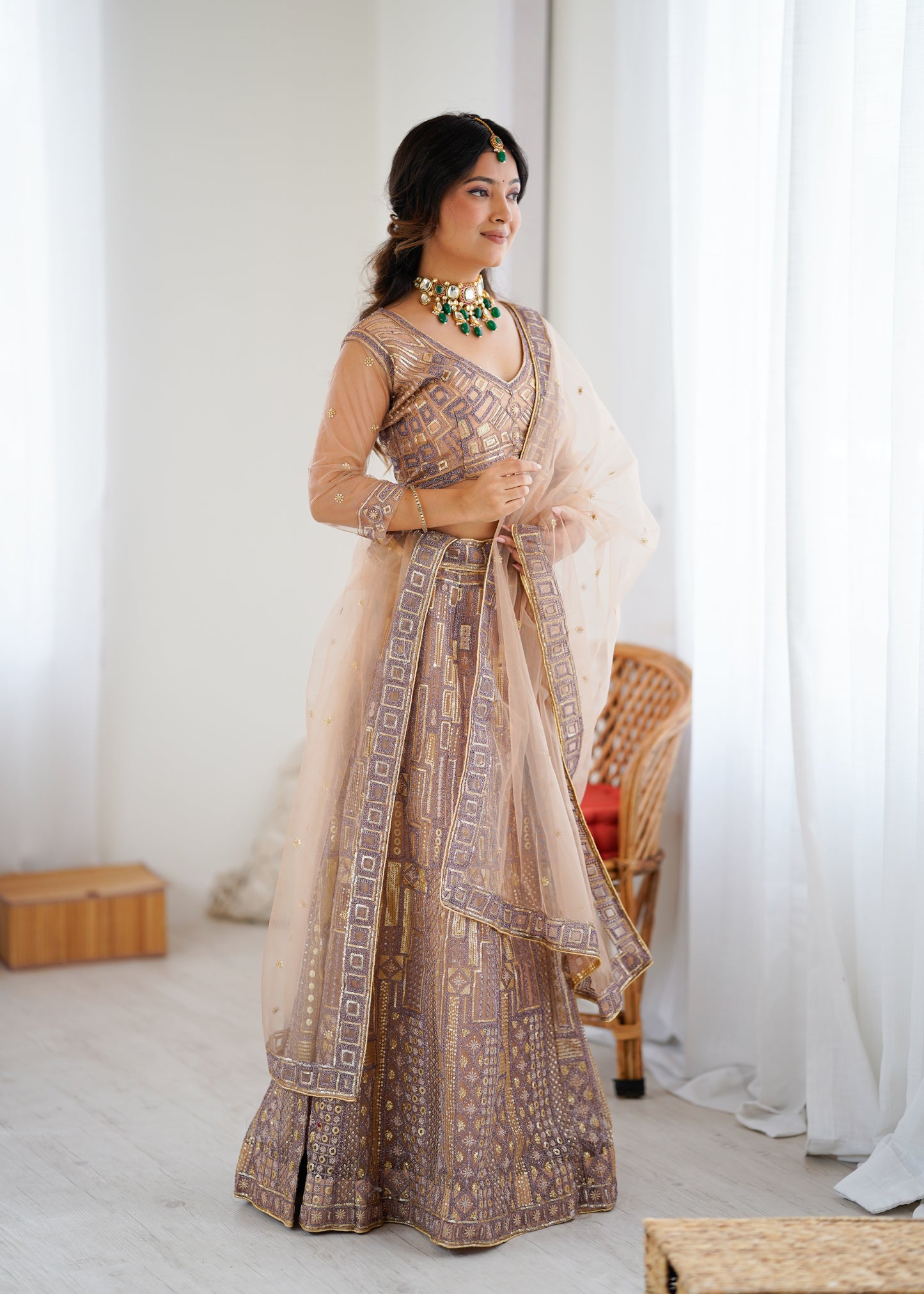 BUTTERFLY NET PREMIUM QUALITY BRIDAL LEHENGA CHOLI SET CREAM COLOR