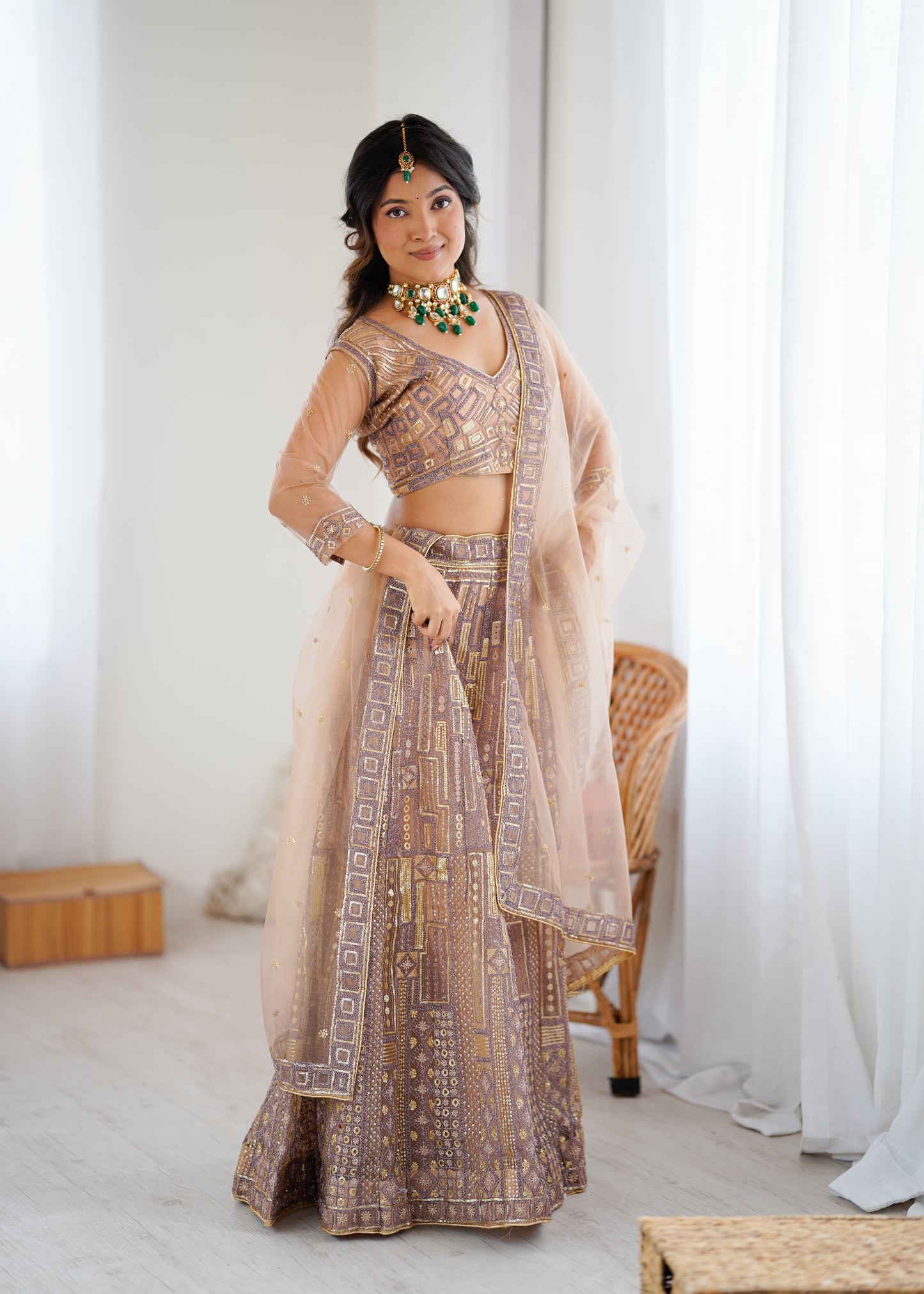 BUTTERFLY NET PREMIUM QUALITY BRIDAL LEHENGA CHOLI SET CREAM COLOR