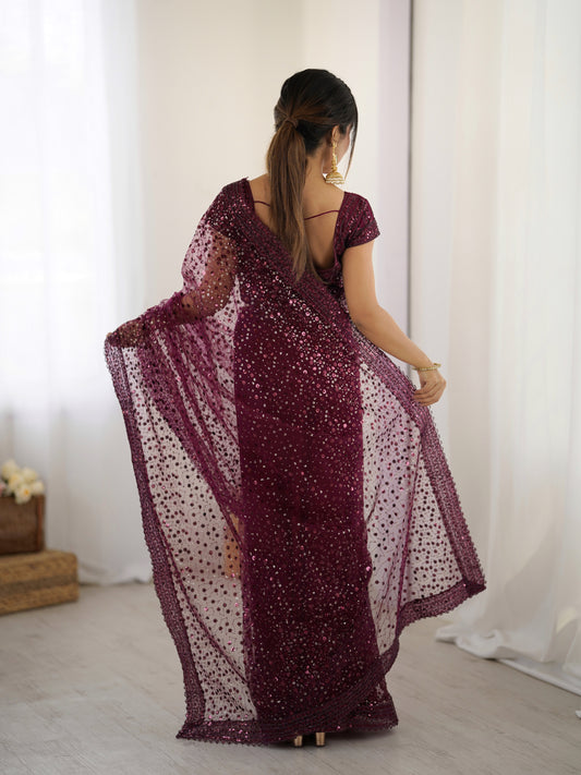 Soft Net Sequence And Dori Work Saree