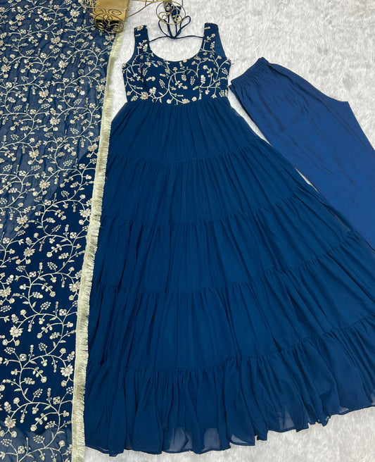 Pure Soft Fox Georgette Anarkali Gown Set With Huge Flair & Dupatta