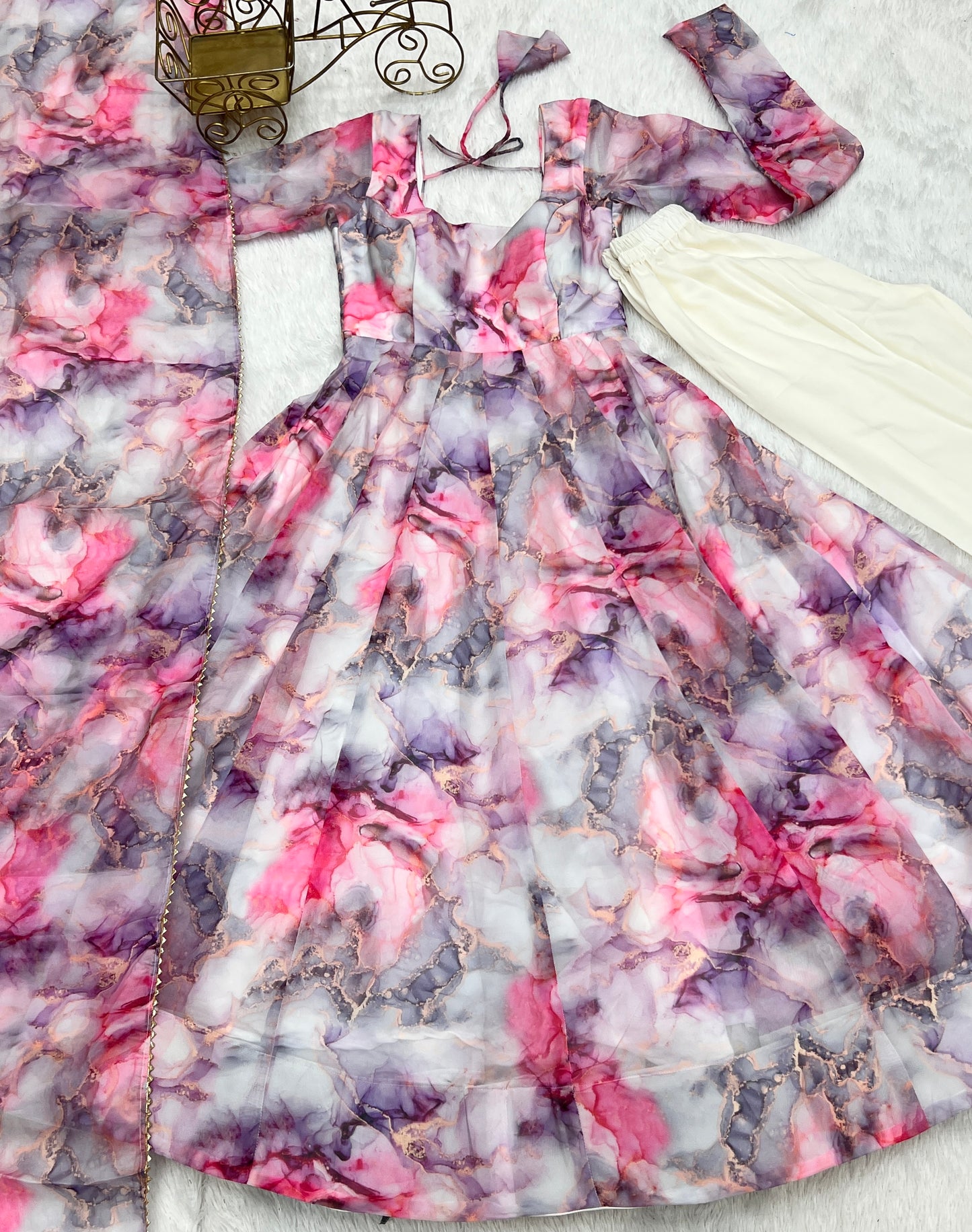 Heavy Pure Soft Organza Silk Print Work Gown