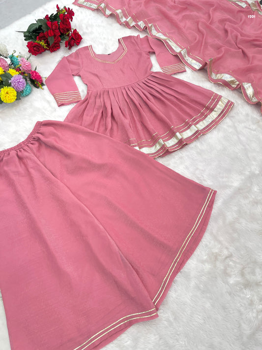 Pink Color Soft Crunchy Crush Top Plazzo