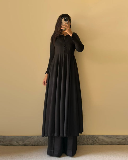 Pure Fox Georgette with Yoke And Sleev Potli Button Work Gown