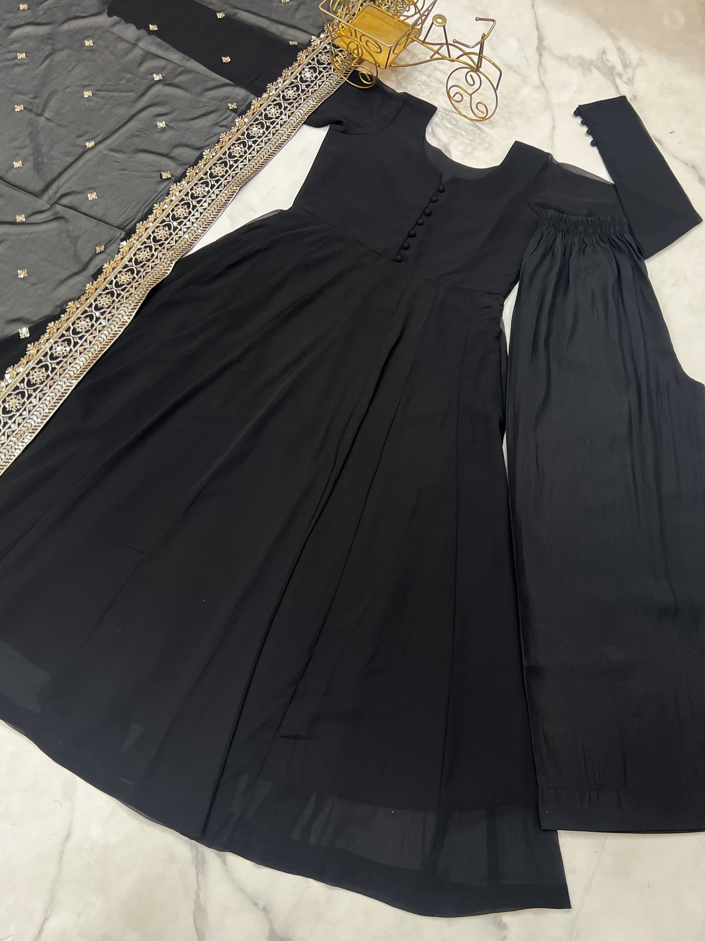 Pure Fox Georgette with Yoke And Sleev Potli Button Work Gown