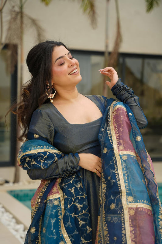 Simar Silk With Heavy Fair Plazzo And Plain Work Gown