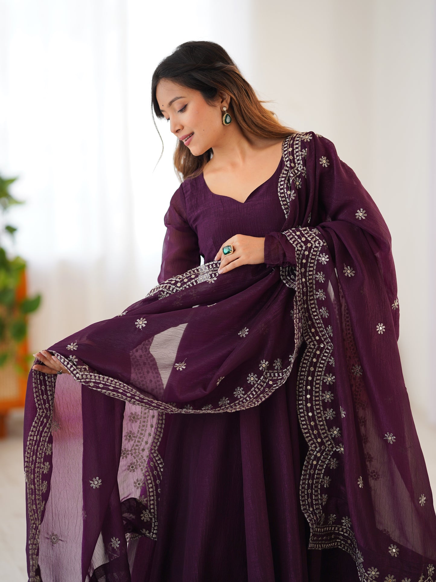 MOST TRENDING WOMEN'S SPECIAL WEDDING WEAR GOWN PLAZZO IN FANDY SILK
