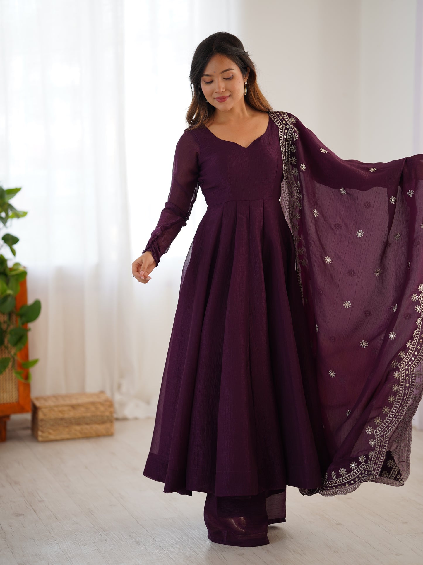 MOST TRENDING WOMEN'S SPECIAL WEDDING WEAR GOWN PLAZZO IN FANDY SILK