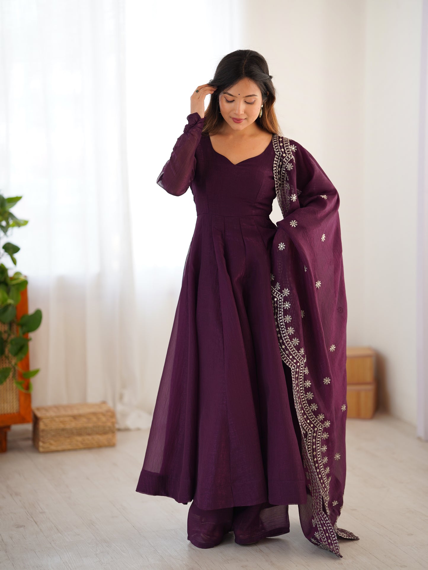 MOST TRENDING WOMEN'S SPECIAL WEDDING WEAR GOWN PLAZZO IN FANDY SILK