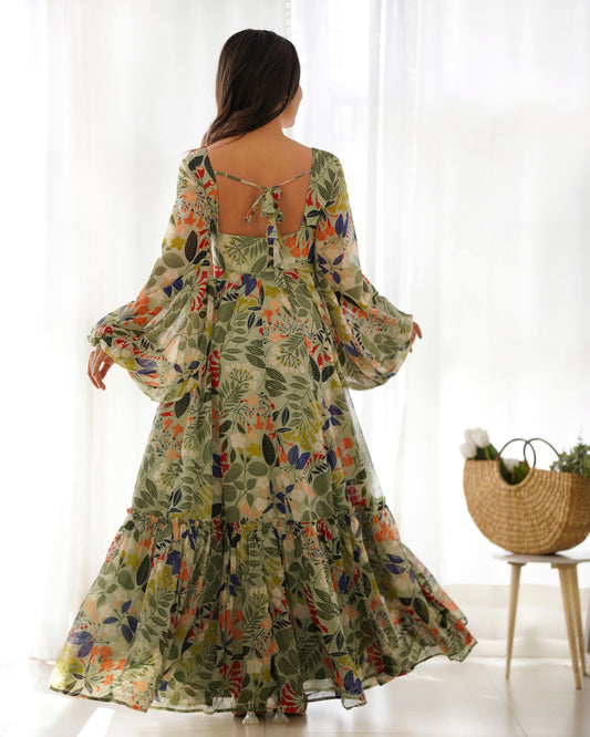 HEAVY PURE FAUX GEORGETTE FLORAL PRINT 6 MTR FLAIR GOWN