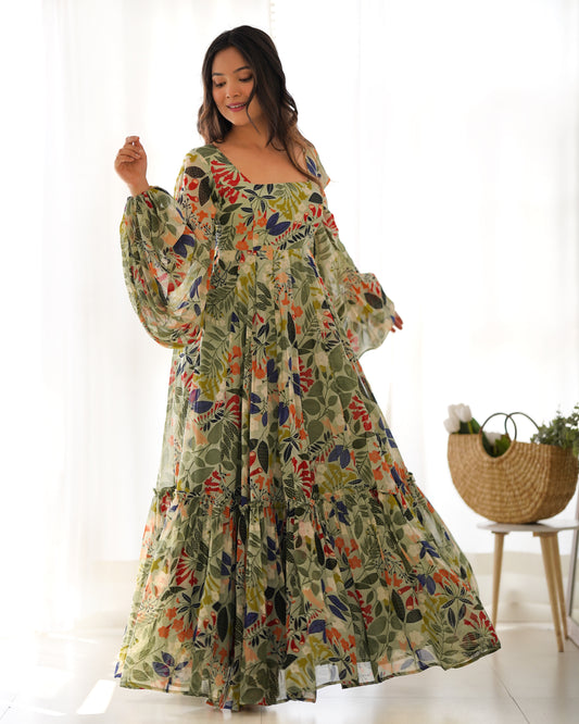 HEAVY PURE FAUX GEORGETTE FLORAL PRINT 6 MTR FLAIR GOWN