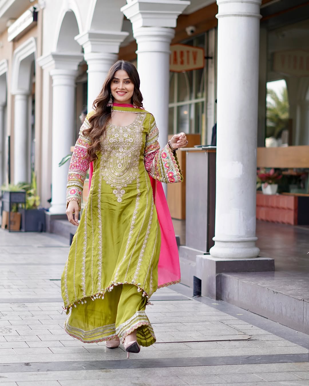 WOMEN'S VICHITRA SILK EMBROIDERED KURTA & PLAZZO WITH DUPATTA SET