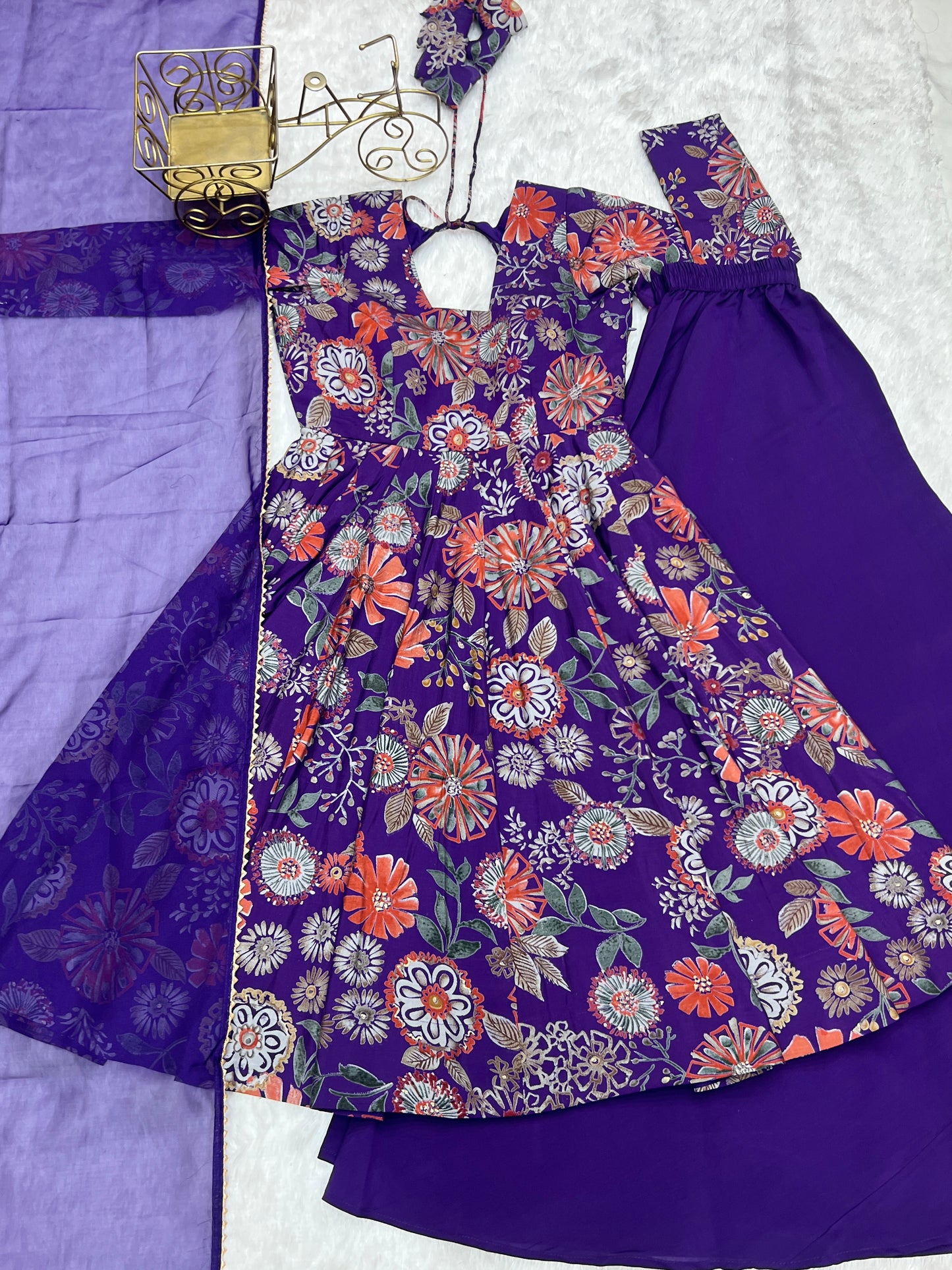 Pure Soft Romaqnsilk Chanderi With Digital Print Work With Padded, Side Zipper KediyaKurti Plazzo
