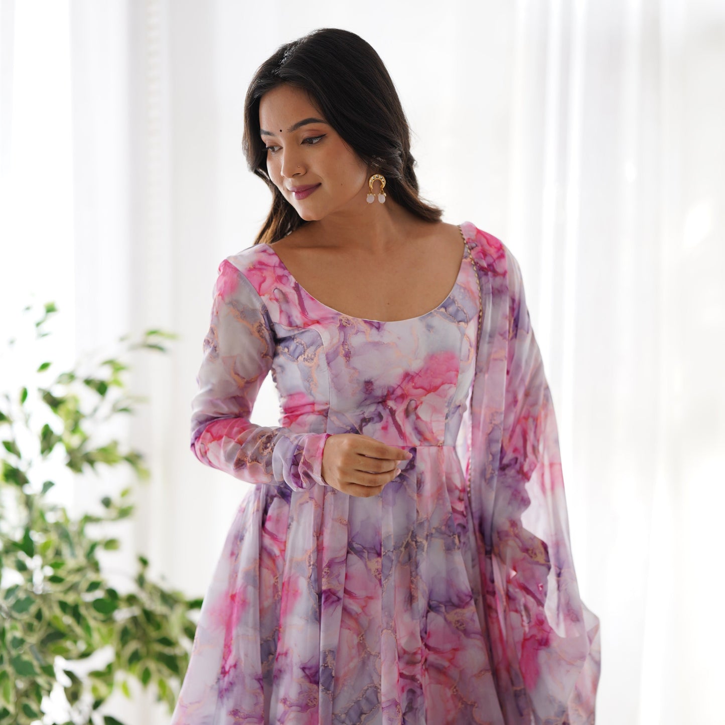 Heavy Pure Soft Organza Silk Print Work Gown