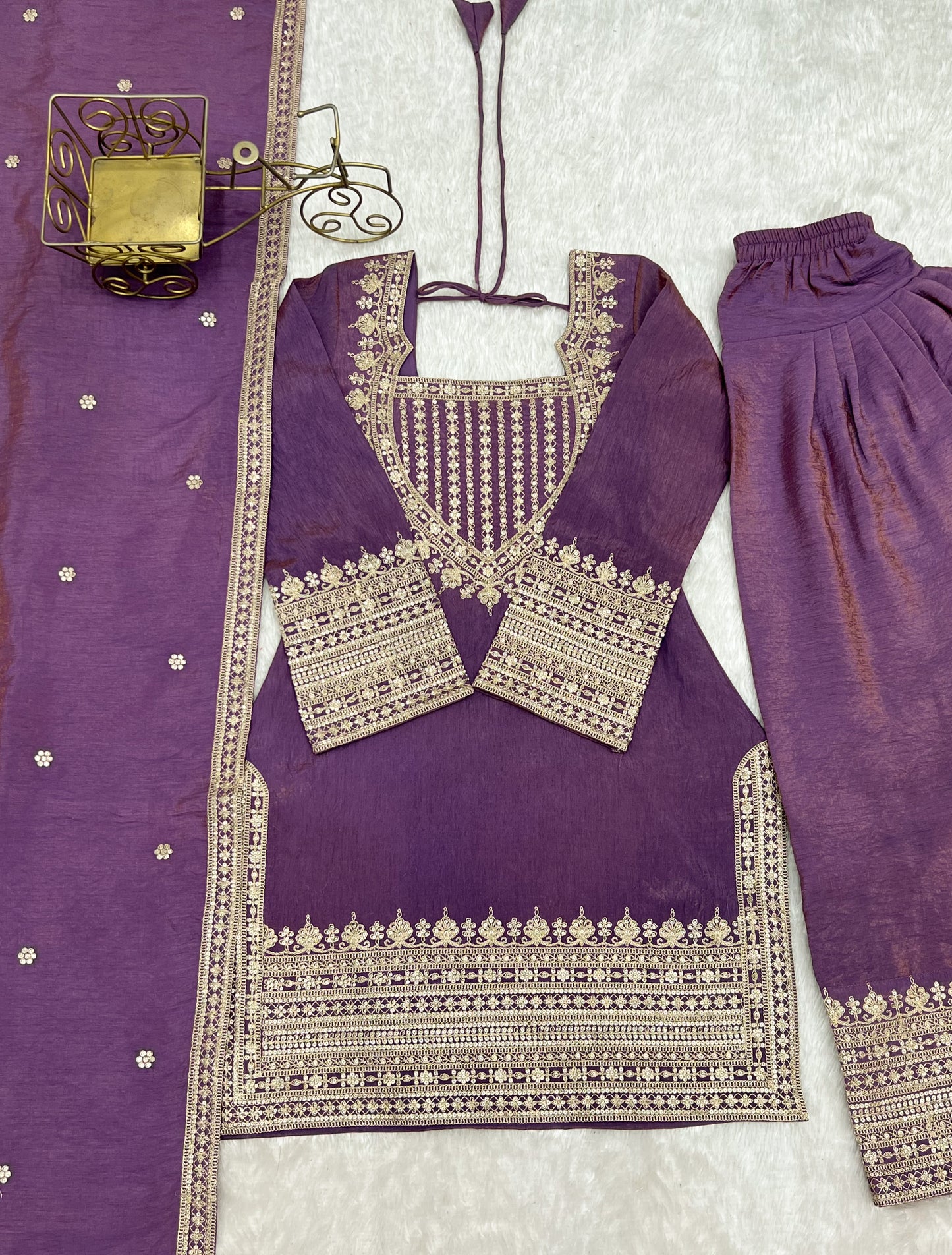 NC Vichitra Silk Embroidered Bell Bottom Suit Set