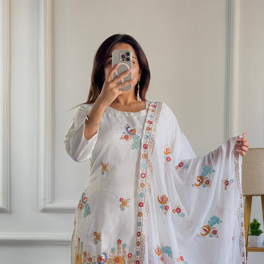 New Designer Multi Embroidery Work With Three Pair Suit