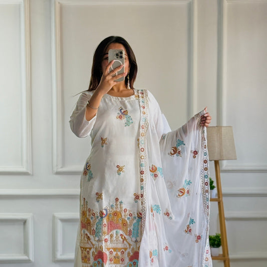 New Designer Multi Embroidery Work With Three Pair Suit