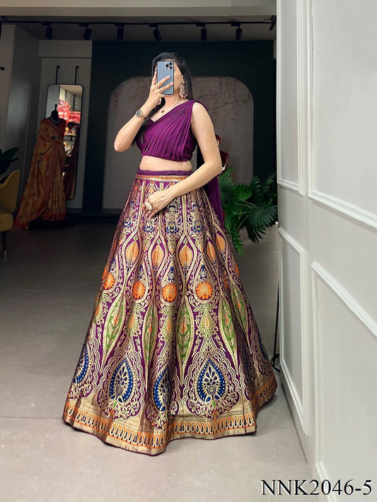 PEACOCK WORK BANARASI SILK ZARI WEAVING LEHENGA CHOLI