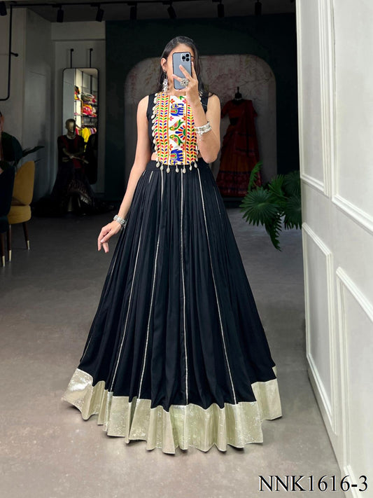 Navratri Special Reyon Fabric Plain Work With Lace Border Lehenga