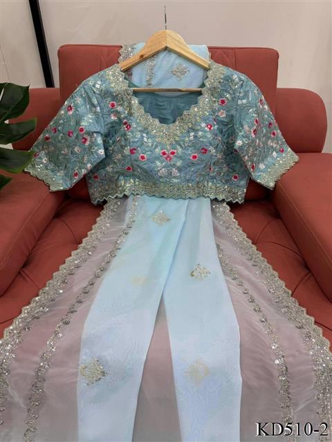 Sky Blue Color Tibby Silk With Sequience Work Saree