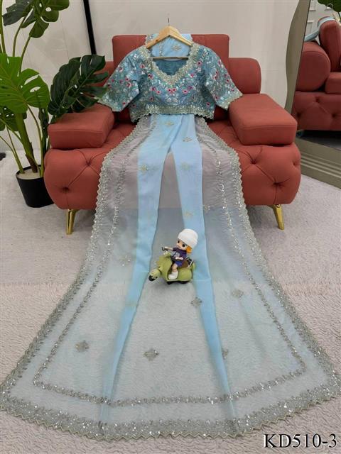 Sky Blue Color Tibby Silk With Sequience Work Saree