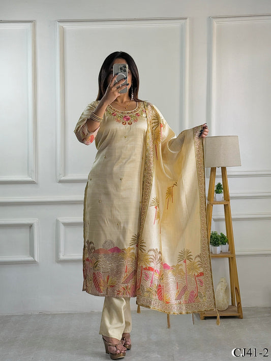 Assam Silk Bits Machine Work And Digital Print Work Top Pent