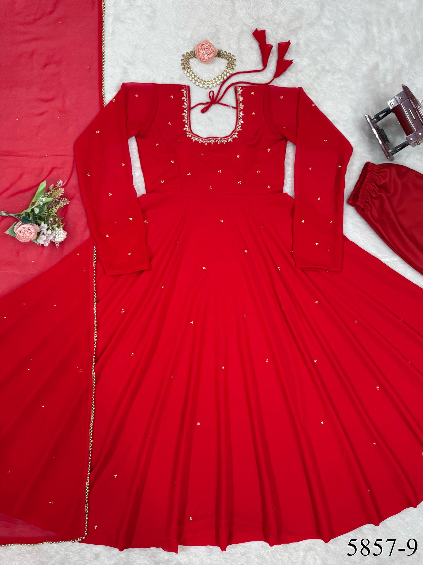 Foux Georgette Hand Work With Real Diamond With Micro Cotton Top Pent