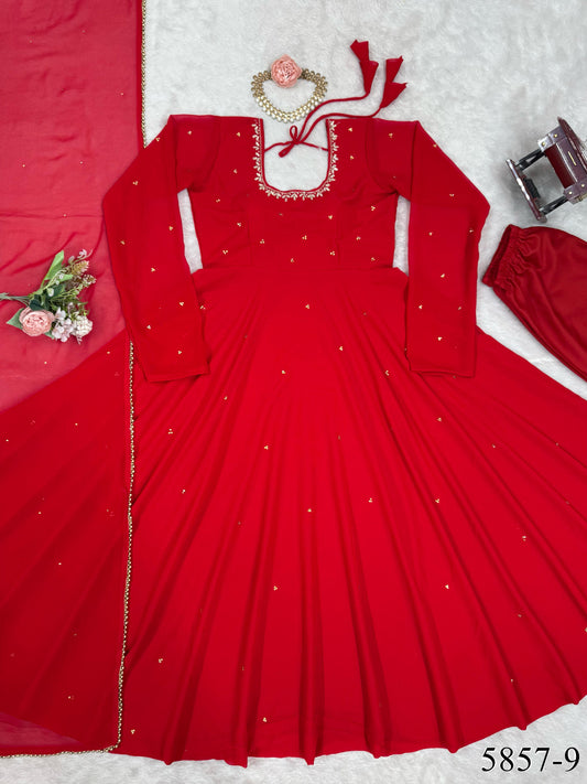 Foux Georgette Hand Work With Real Diamond With Micro Cotton Top Pent