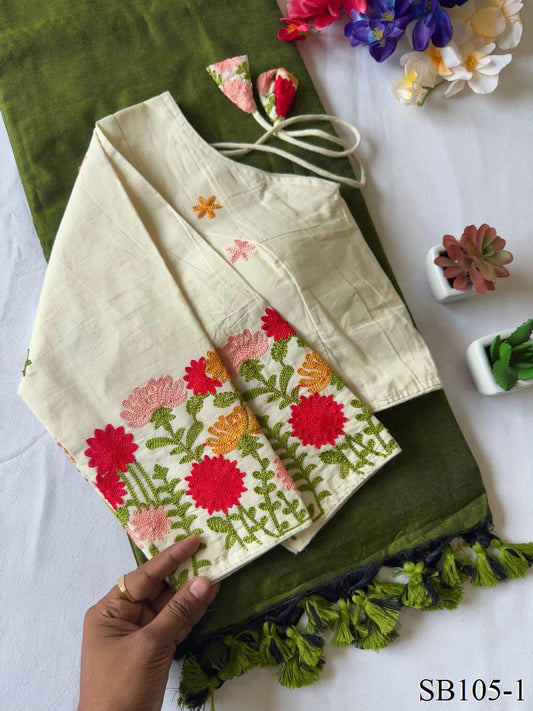 Kahdi Cotton Silk padded Blouse With Silk Saree