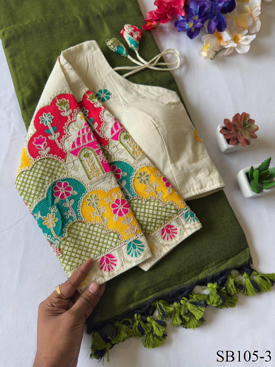 Kahdi Cotton Silk padded Blouse With Silk Saree