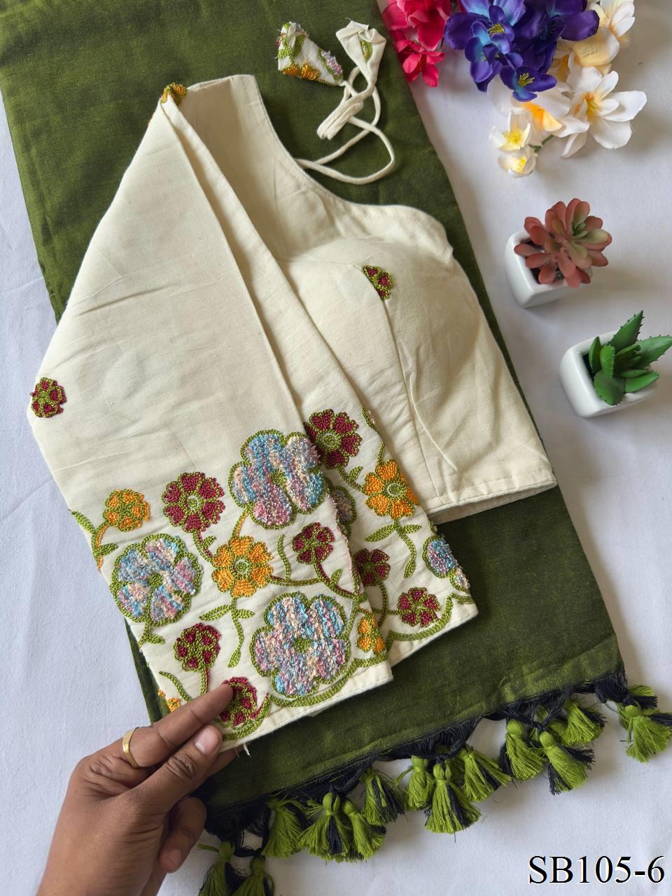 Kahdi Cotton Silk padded Blouse With Silk Saree