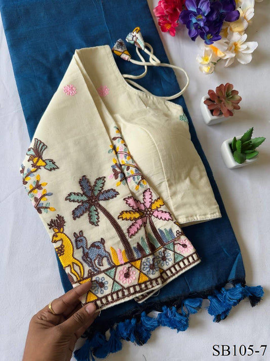 Kahdi Cotton Silk padded Blouse With Silk Saree