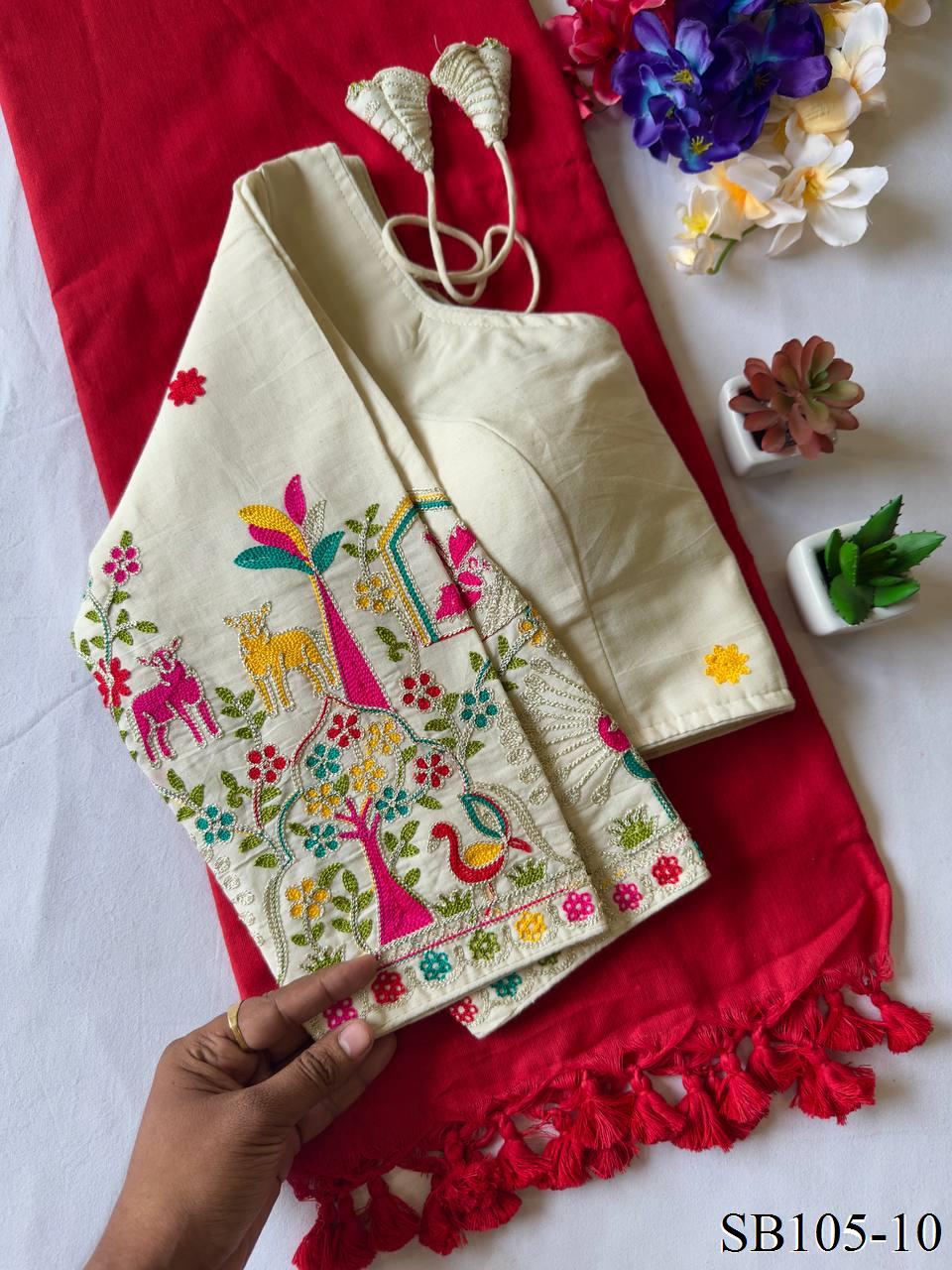 Kahdi Cotton Silk padded Blouse With Silk Saree
