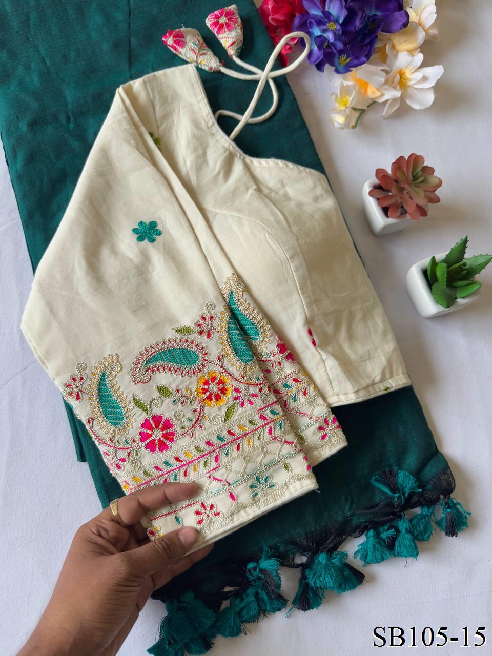 Kahdi Cotton Silk padded Blouse With Silk Saree