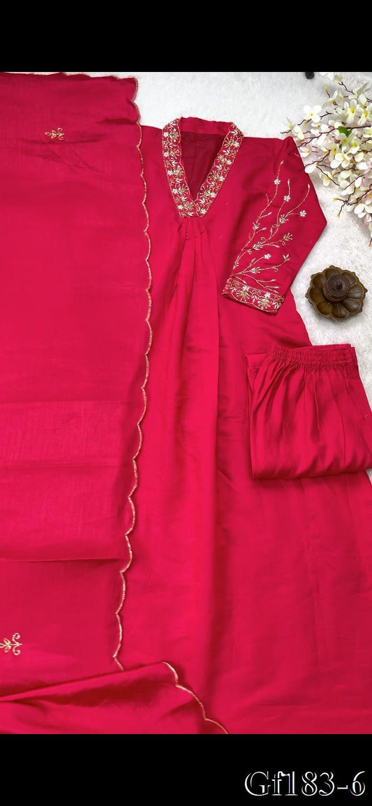Beautifull Roman Silk With Khatli Hand Work Top