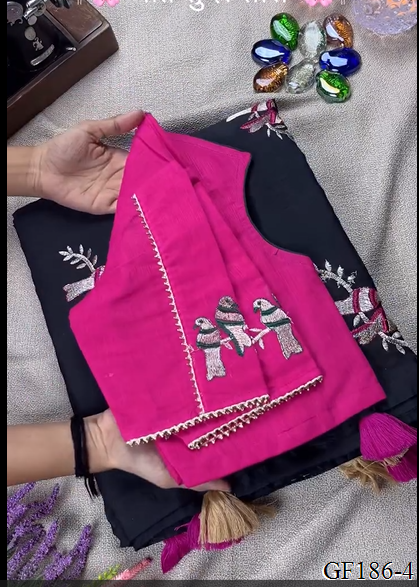 Thred Work With Collar Blouse With Khadi Cotton Saree