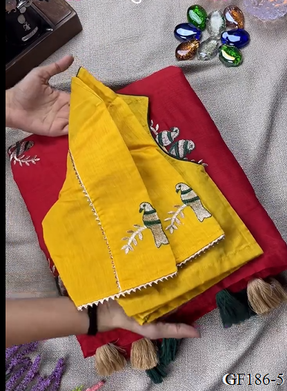 Thred Work With Collar Blouse With Khadi Cotton Saree