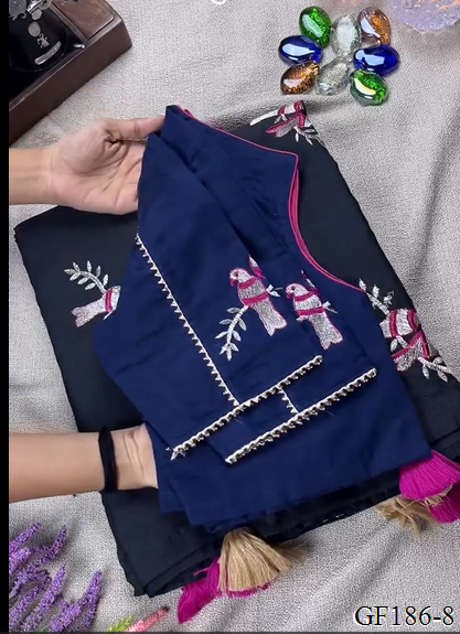 Thred Work With Collar Blouse With Khadi Cotton Saree