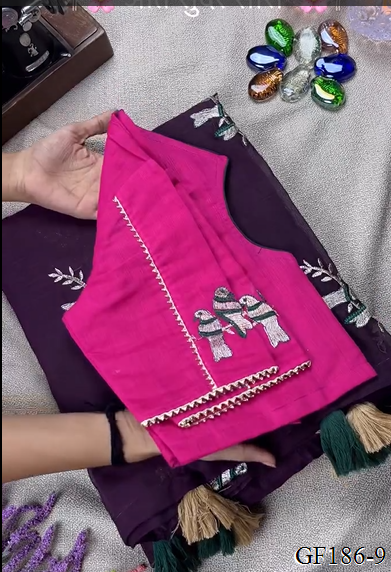 Thred Work With Collar Blouse With Khadi Cotton Saree
